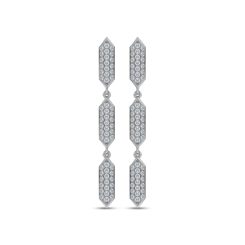 Corza Pave Link Lab Diamond Silver Drop Earrings by Christian Siriano-Silver