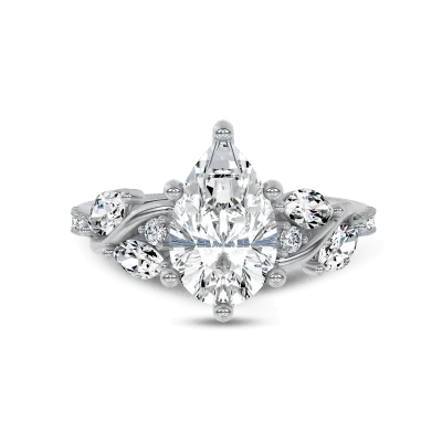 Hayden Curved Vine Hidden Halo Lab Engagement Ring, Pear