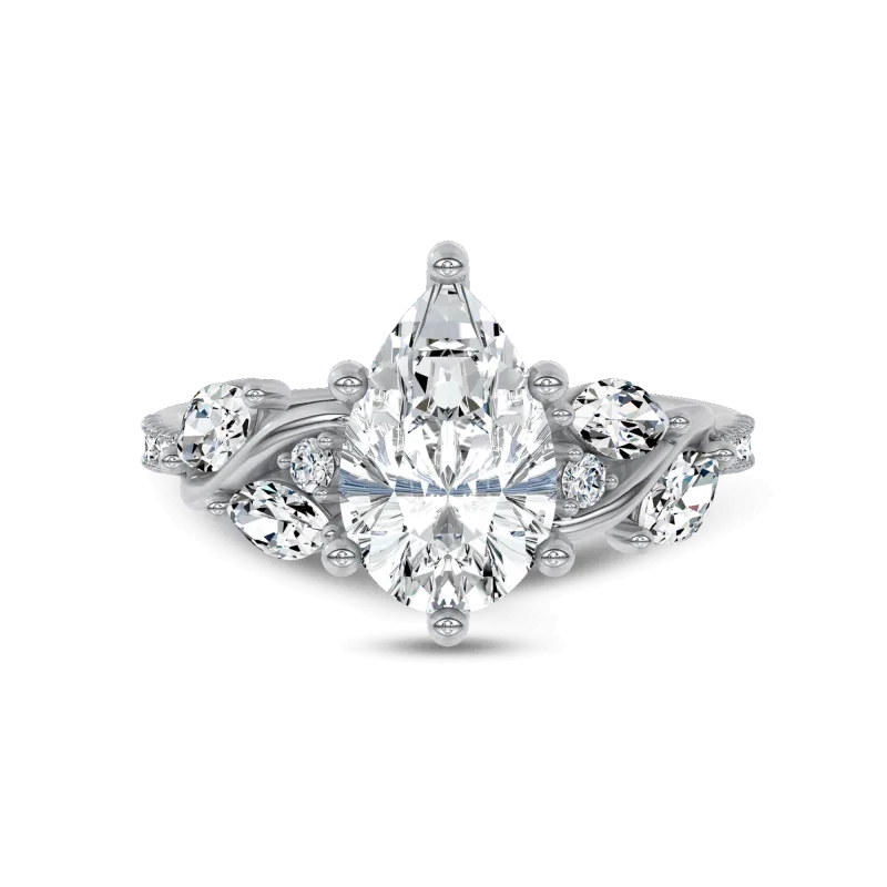 Hayden Curved Vine Hidden Halo Lab Engagement Ring, Pear