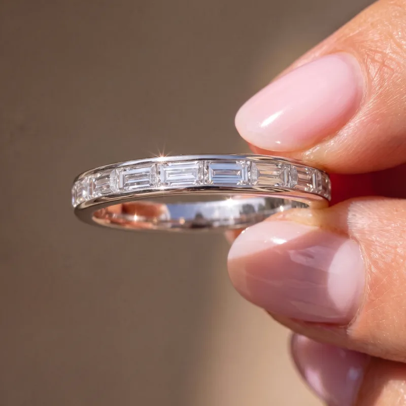 Bellora Channel-Set Lab Baguette Wedding Band 14K White Gold worn