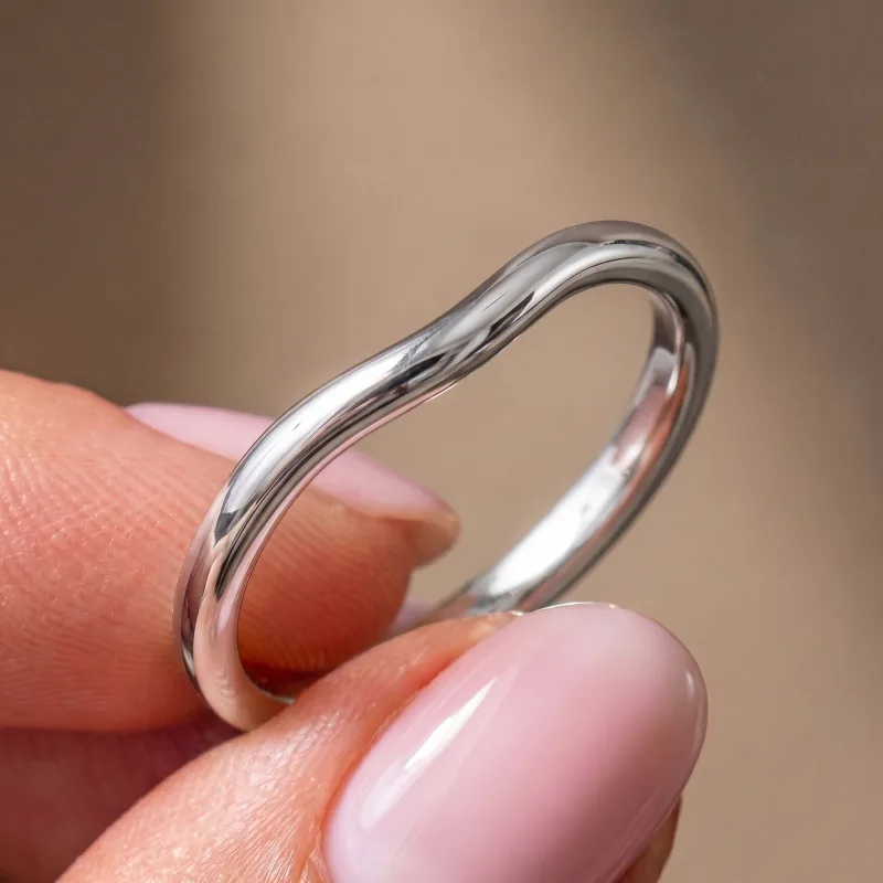 Ally Curved Wedding Band (1.4mm) 14K White Gold worn