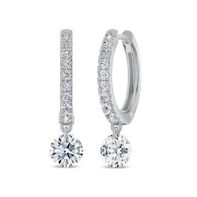Floating Lab Diamond Pave Drop Hoop Earrings-14K White Gold