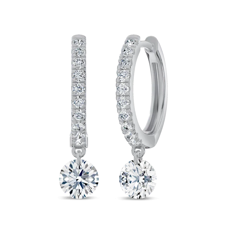 Floating Lab Diamond Pave Drop Hoop Earrings-14K White Gold