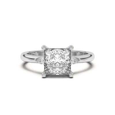 Meredith Pear Accent Engagement Ring, Princess