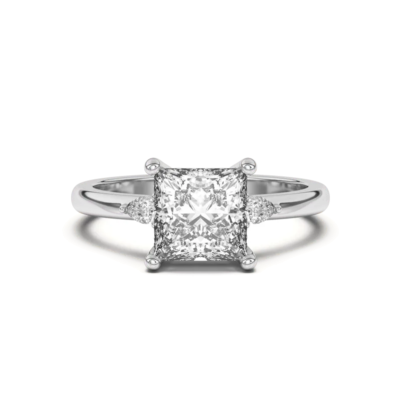 Meredith Pear Accent Engagement Ring, Princess
