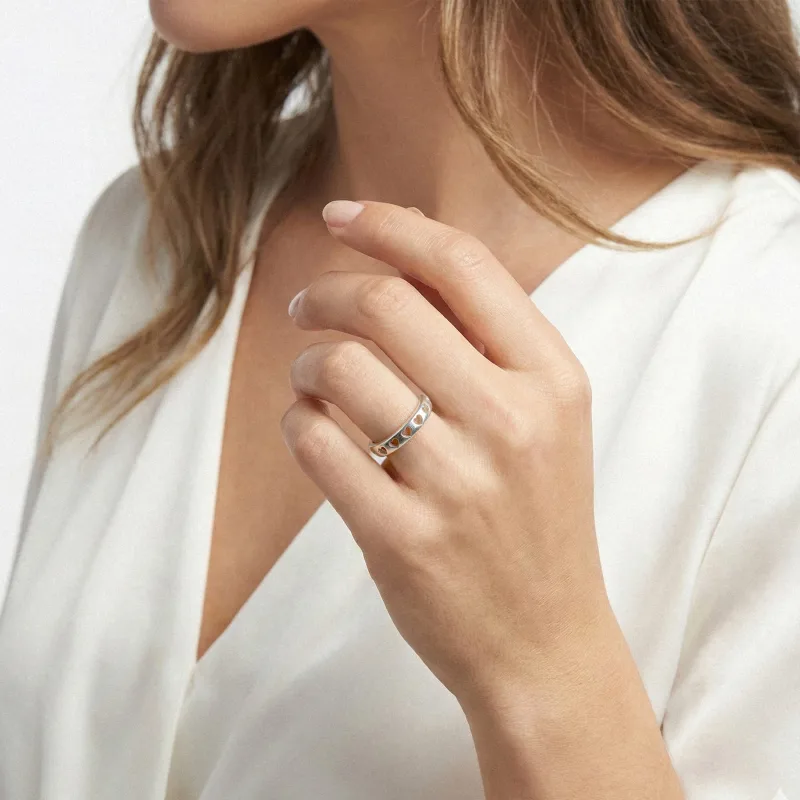 Eternity Heart Cutout Silver Wedding Band Silver worn