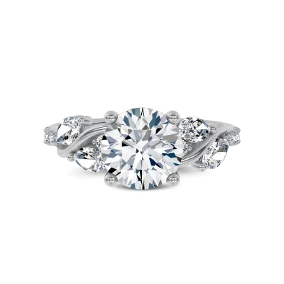 Hayden Curved Vine Hidden Halo Lab Engagement Ring, Round