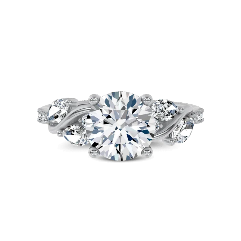 Hayden Curved Vine Hidden Halo Lab Engagement Ring, Round