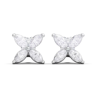 Flora Marquise Lab Diamond Stud Earrings-14K White Gold