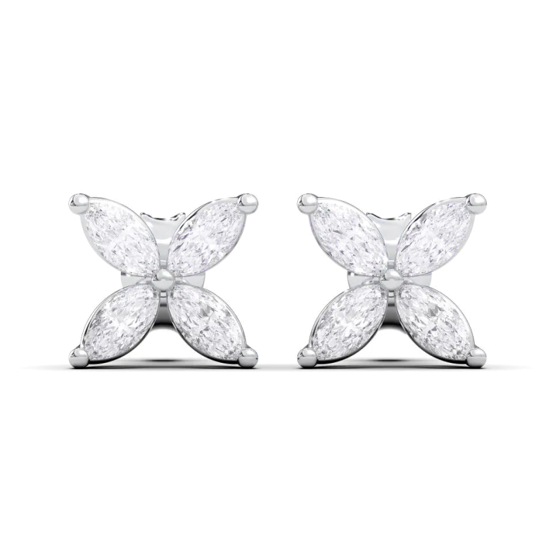 Flora Marquise Lab Diamond Stud Earrings-14K White Gold