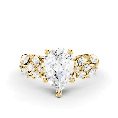 Butterfly And Bee Vine Twist Lab Engagement Ring, Pear