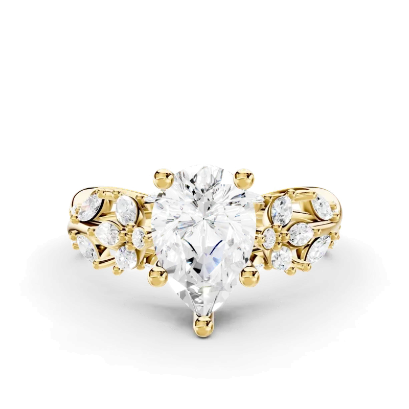 Butterfly And Bee Vine Twist Lab Engagement Ring, Pear