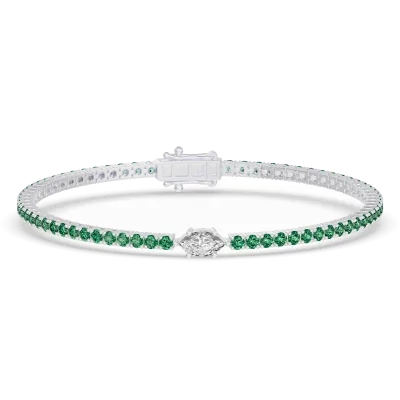 Lunava Green Emerald & Marquise Lab Diamond Tennis Bracelet-Platinum