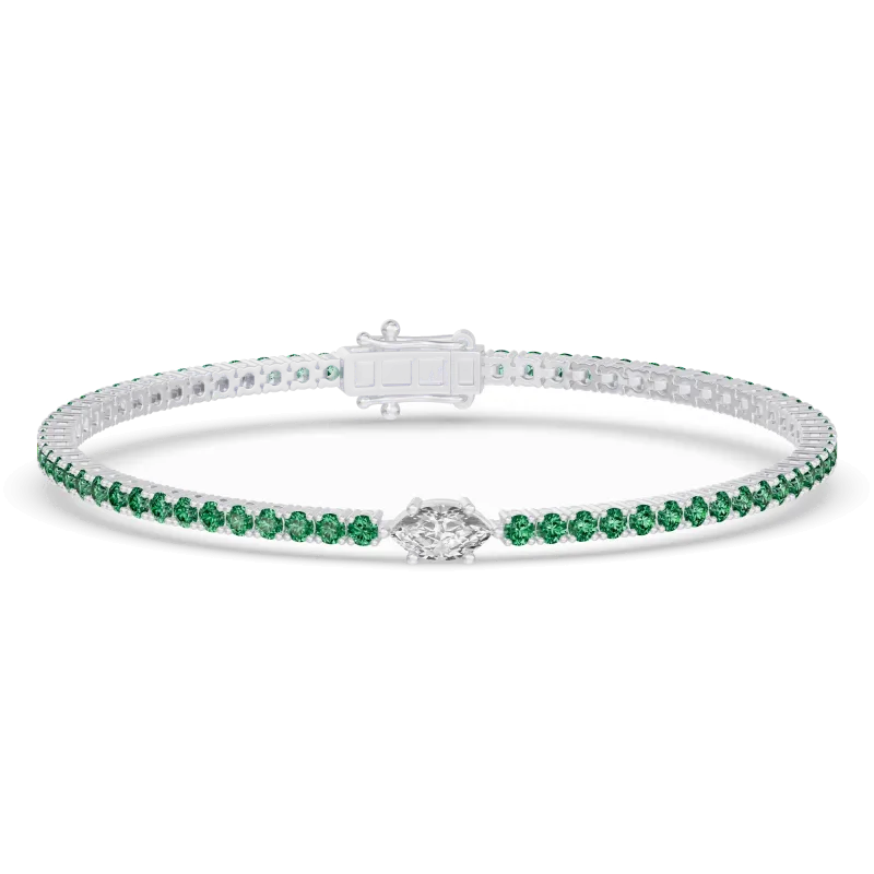 Lunava Green Emerald & Marquise Lab Diamond Tennis Bracelet-Platinum
