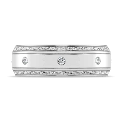 Engraved Lab Diamond Beveled Eternity Wedding Band (8mm) 14K White Gold