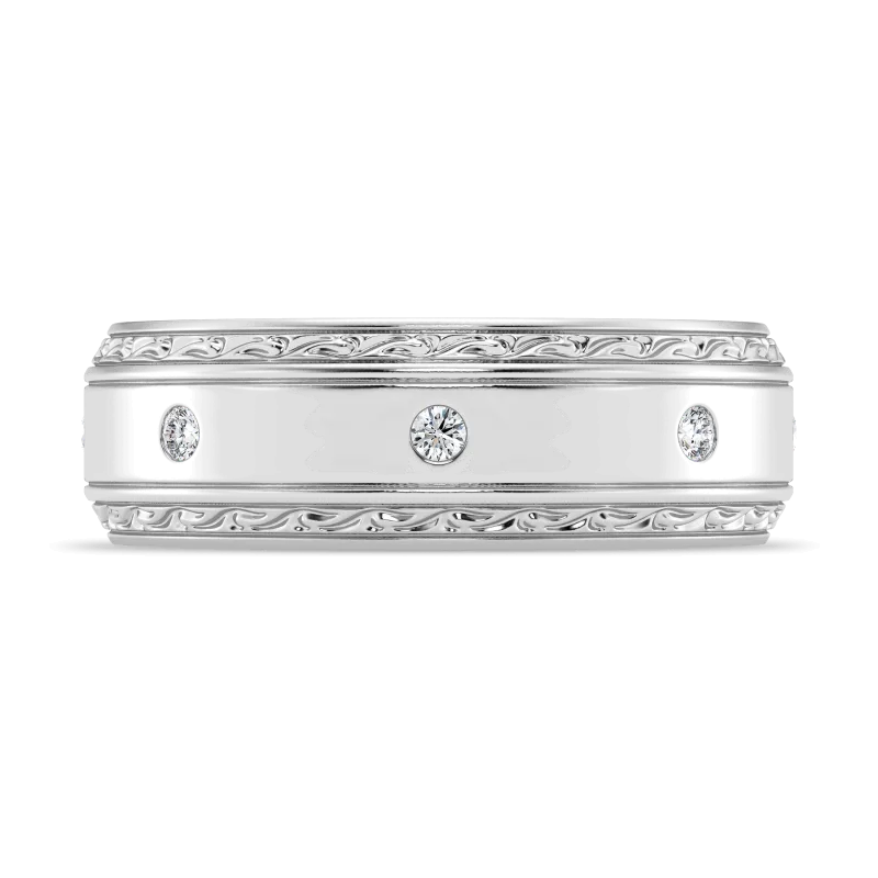 Engraved Lab Diamond Beveled Eternity Wedding Band (8mm) 14K White Gold