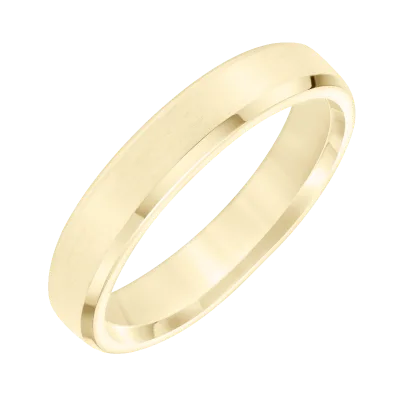 Brushed Finish Polished Beveled Edge Wedding Band (4.5mm) 14K Yellow Gold