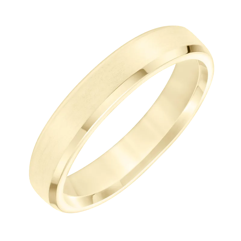 Brushed Finish Polished Beveled Edge Wedding Band (4.5mm) 14K Yellow Gold