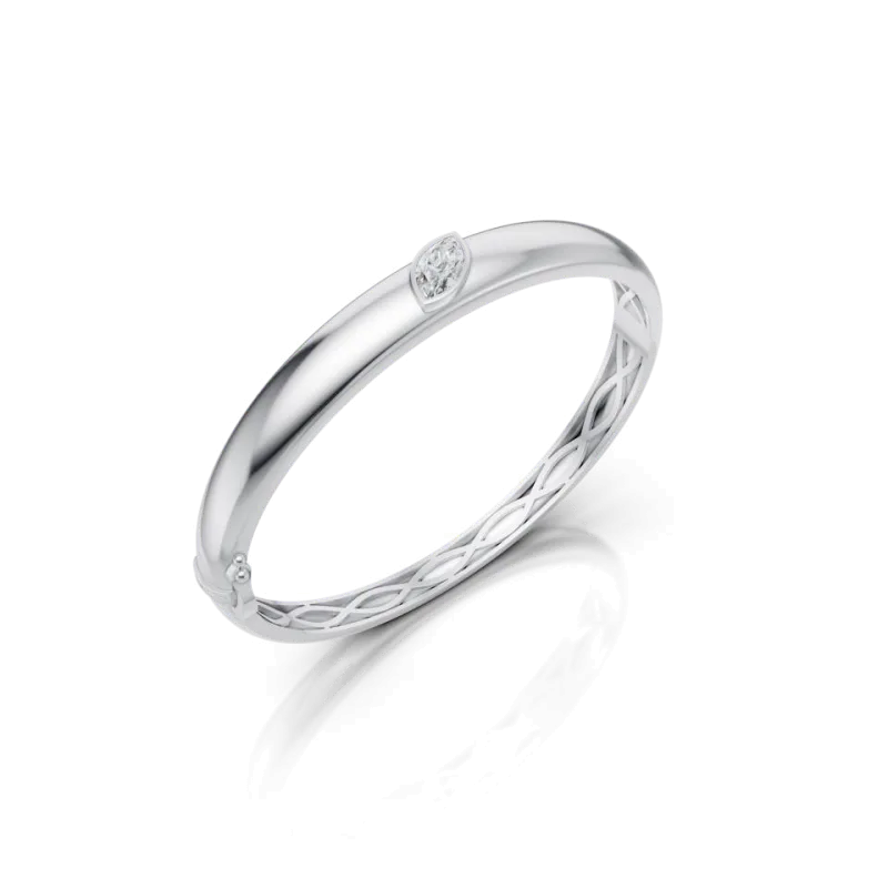 Marquise Lab Diamond Silver Bangle Bracelet-Silver