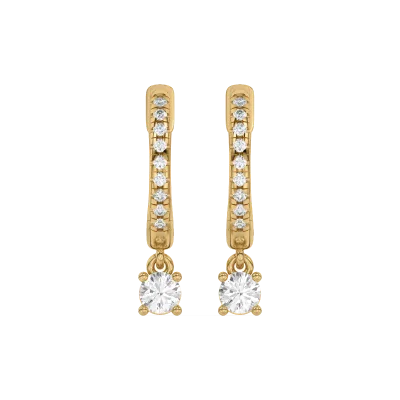 Round Lab Diamond Drop Huggie Earrings-14K Yellow Gold