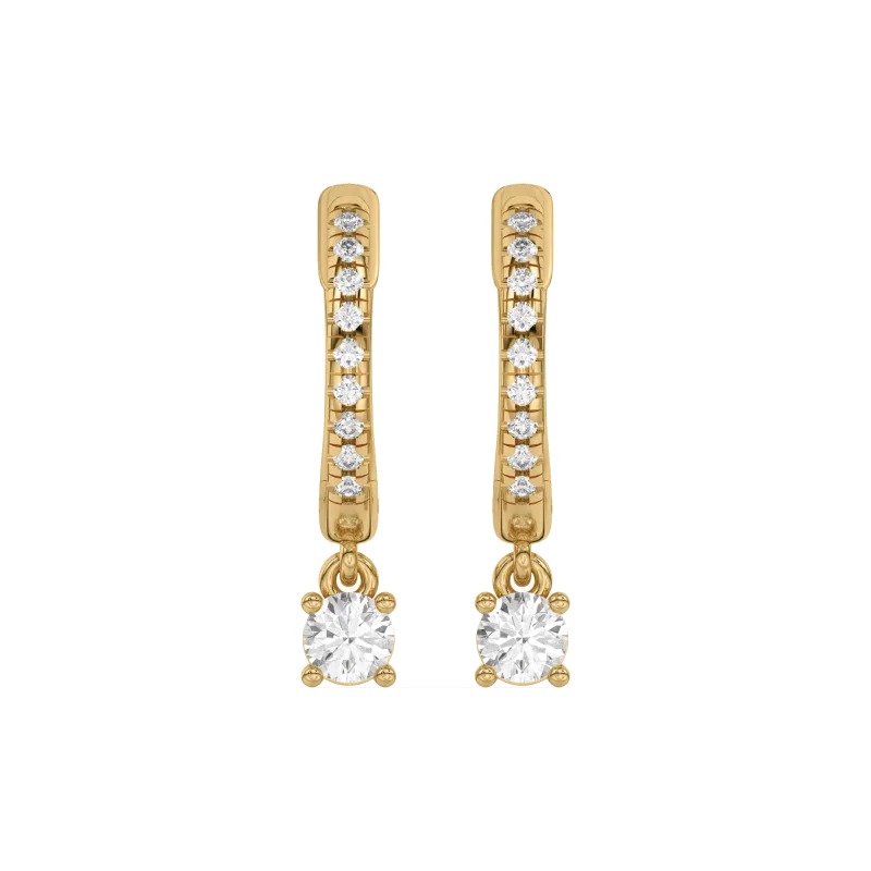 Round Lab Diamond Drop Huggie Earrings-14K Yellow Gold