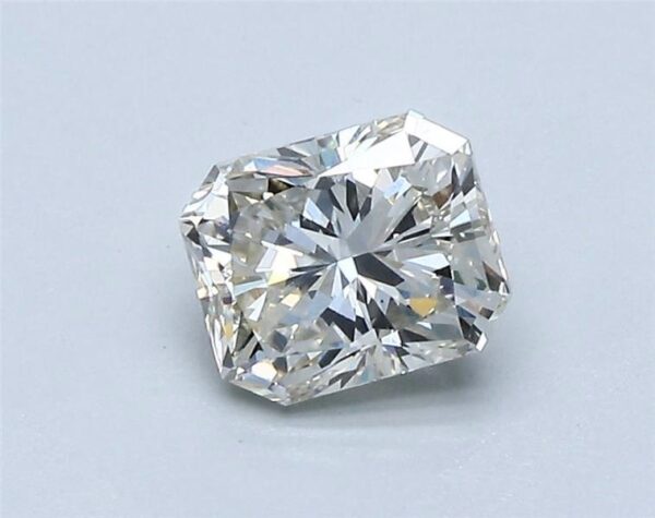 This 0.92 carat Radiant lab created diamond is certified by IGI as J color VS1 clarity and Very Good cut. It can be purchased as a loose diamond or set in a ring.