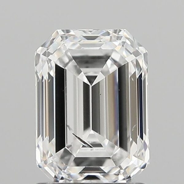 This 1.54 carat Emerald lab created diamond is certified by IGI as E color SI2 clarity and Excellent cut. It can be purchased as a loose diamond or set in a ring.