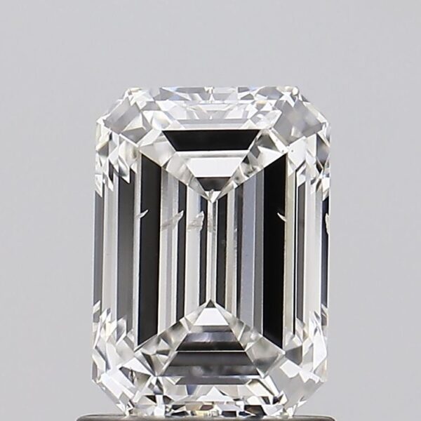This 1.51 carat Emerald lab created diamond is certified by IGI as G color SI2 clarity and Excellent cut. It can be purchased as a loose diamond or set in a ring.