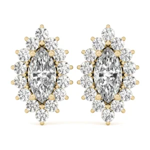 Diamond earrings brilliant marquise-shaped center diamond encircled by a halo of beautiful diamonds, exuding timeless charm and sophistication