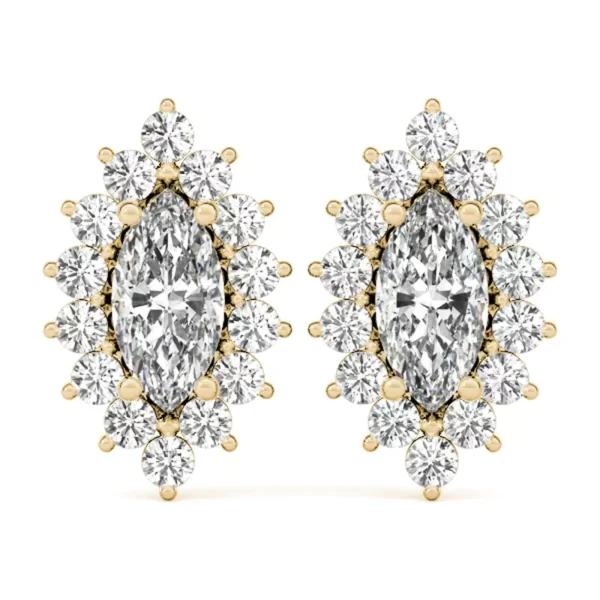 Diamond earrings brilliant marquise-shaped center diamond encircled by a halo of beautiful diamonds, exuding timeless charm and sophistication