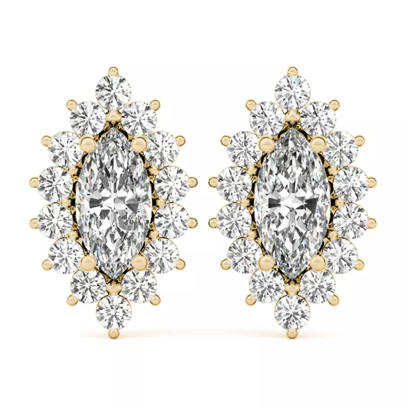 Diamond earrings brilliant marquise-shaped center diamond encircled by a halo of beautiful diamonds, exuding timeless charm and sophistication