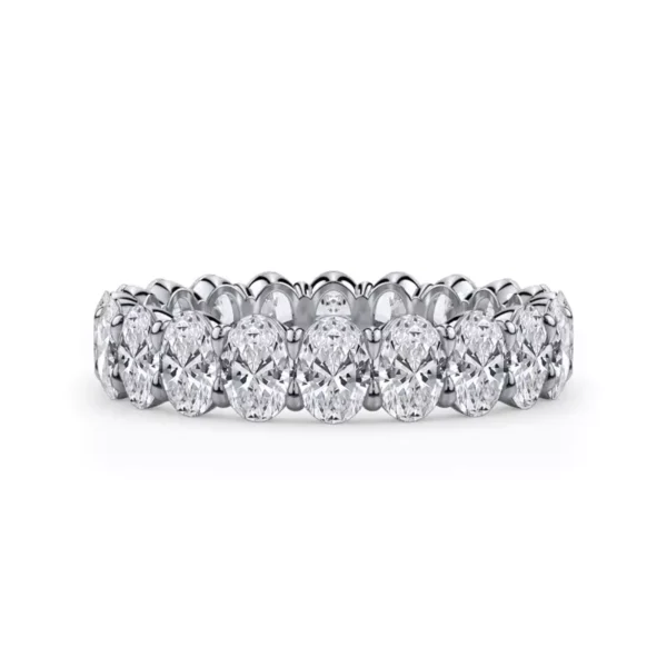 Elegance meets grandeur in this 3-carat oval lab diamond eternity ring. Mesmerizing ovals symbolize timeless love and sophistication. Details provided for size 6. Stone count and weight may vary by finger size.