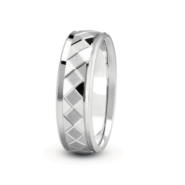 Diamond Cut Quilt Pattern (4Mm)Wedding Band Platinum (Setting Price)