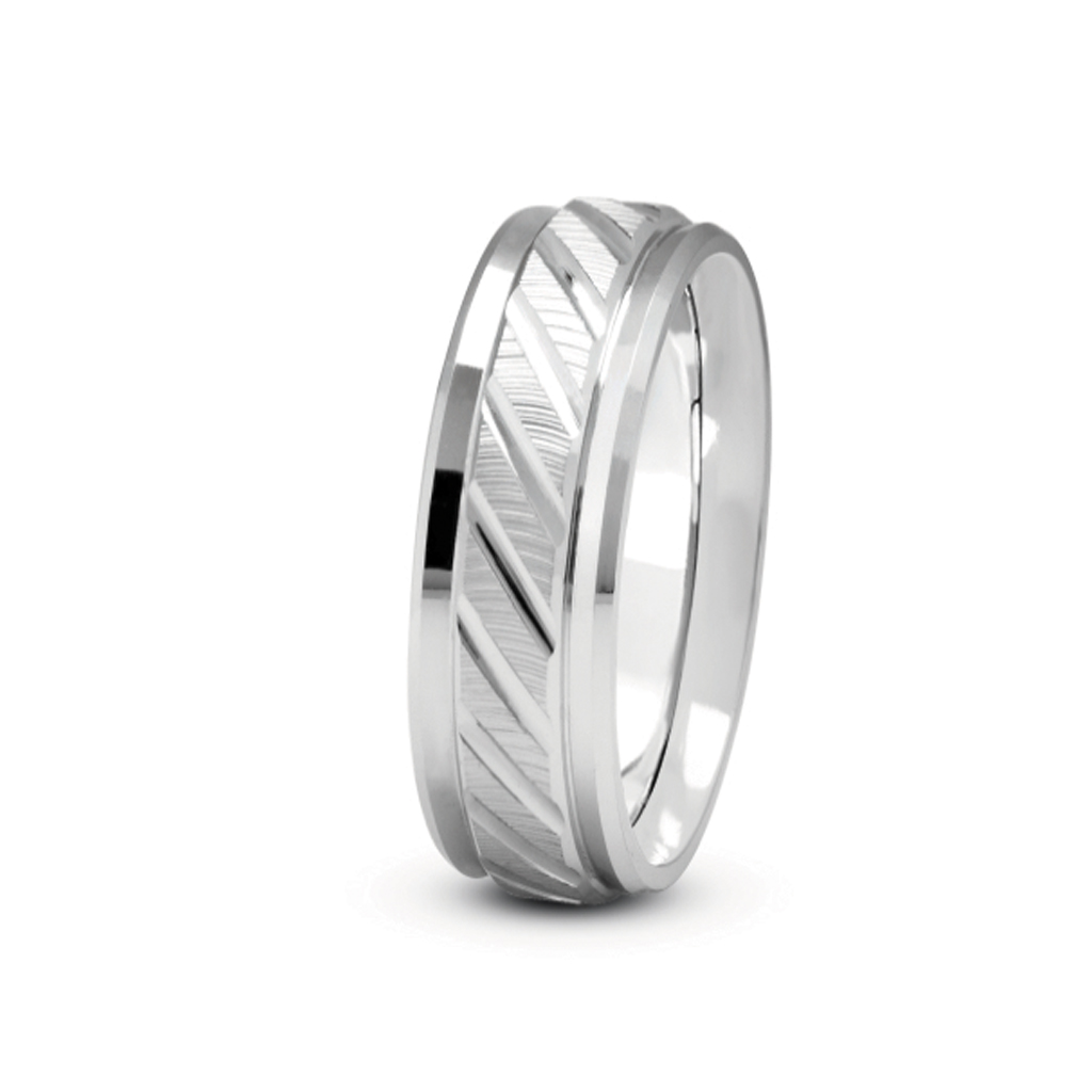 Diagonal Diamond Cut Carved  (5Mm)Wedding Band Platinum (Setting Price)