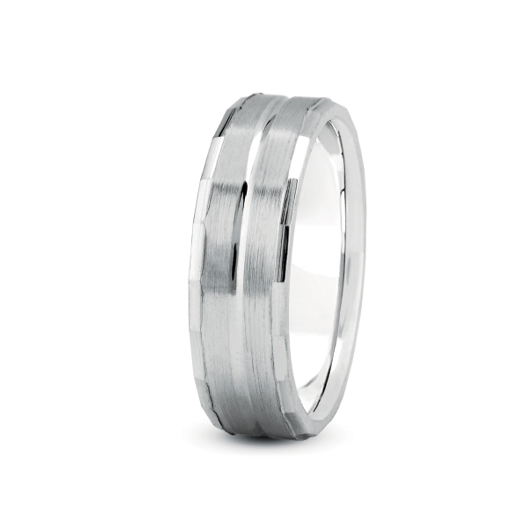 Geometric  With Satin Finished Center (5Mm)Wedding Band Platinum (Setting Price)