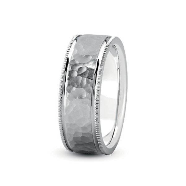 Flat Hammer  With Milgrain Edges (5Mm)Wedding Band Platinum (Setting Price)