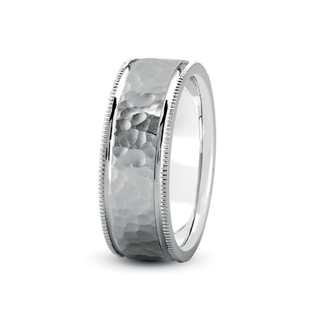 Flat Hammer  With Milgrain Edges (5Mm)Wedding Band Platinum (Setting Price)