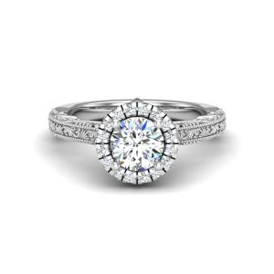 Alexandria Halo Engagement Ring - 18K White Gold (Setting Price)