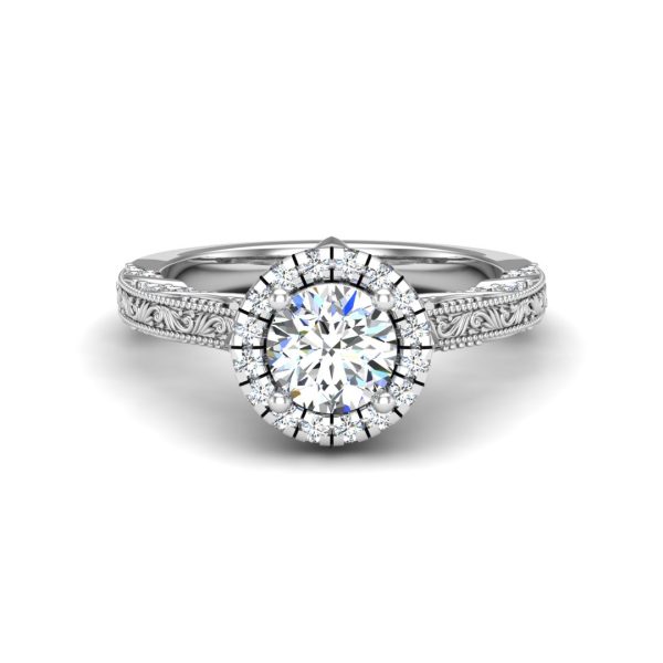 Alexandria Halo Engagement Ring - 18K White Gold (Setting Price)