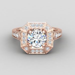 Alessandra Halo Engagement Ring - 14K Rose Gold (Setting Price)