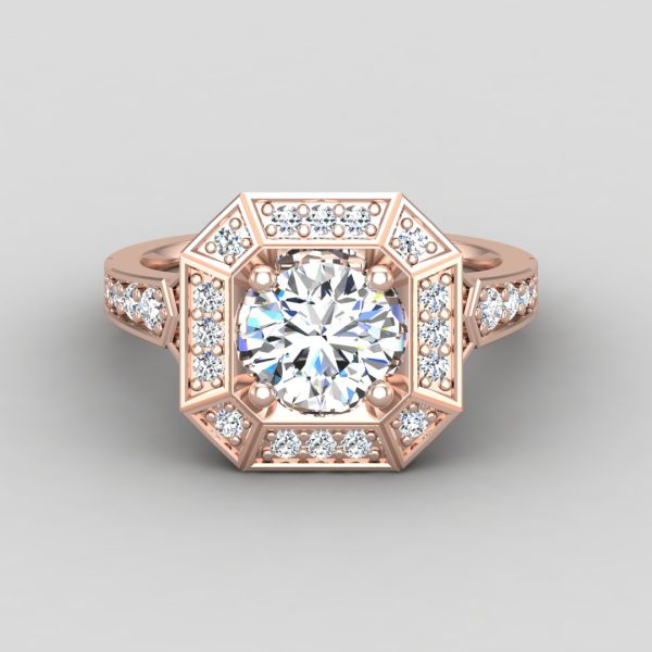 Alessandra Halo Engagement Ring - 14K Rose Gold (Setting Price)