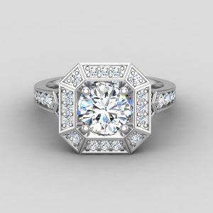 Alessandra Halo Engagement Ring - 18K White Gold (Setting Price)