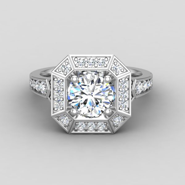 Alessandra Halo Engagement Ring - 18K White Gold (Setting Price)