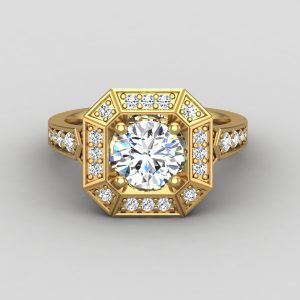 Alessandra Halo Engagement Ring - 18K Yellow Gold (Setting Price)