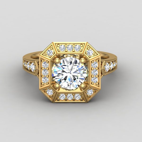 Alessandra Halo Engagement Ring - 18K Yellow Gold (Setting Price)