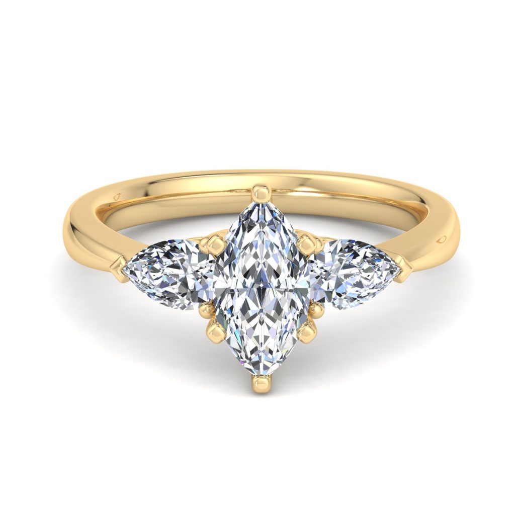 3 Ct. Madison Three-Stone Lab Pear Engagement Ring - 18K Yellow Gold
