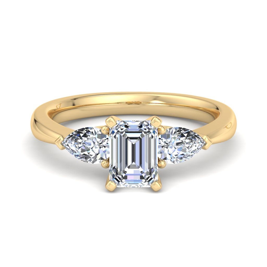 3 Ct. Madison Three-Stone Lab Pear Engagement Ring - 18K Yellow Gold