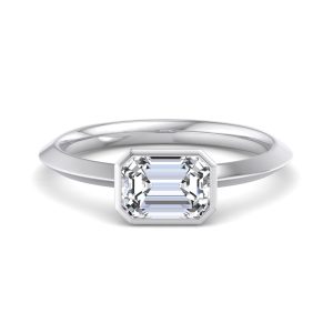 Alia Bezel East West Solitaire Engagement Ring - 18K White Gold (Setting Price)