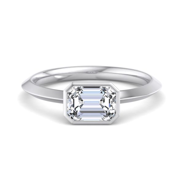 Alia Bezel East West Solitaire Engagement Ring - 18K White Gold (Setting Price)