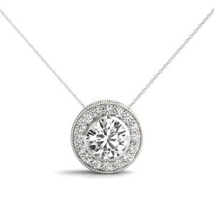 Armelle Halo Necklace Pendant - 18K White Gold (Setting Price)